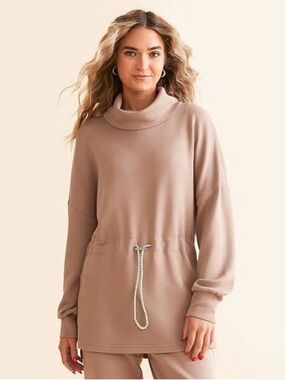 Varley Dusty Taupe Drawstring Funnel-Neck Pullover